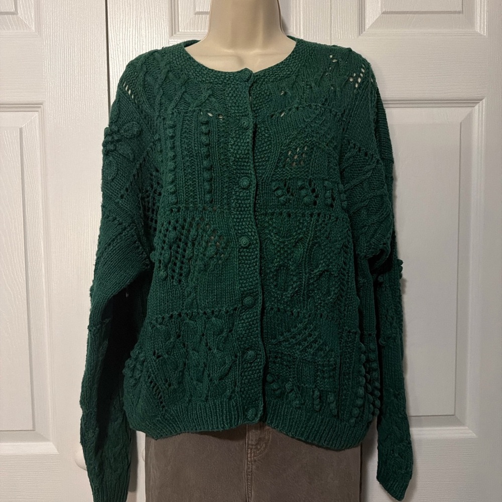 Hand Knit Green Cable Sweater | Capsule Knitters | Cottagecore Knit M